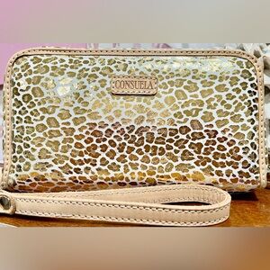 Consuela Kit (Gold and Cream Leopard) Wristlet Wallet